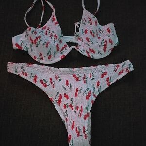 Cherry White And Red Bikini Set SHEIN